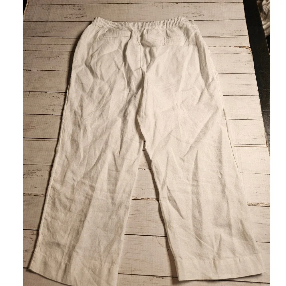 Charter Club Luxury Womens White 100% Linen Wide Leg Crop‎ Pants Size Medium